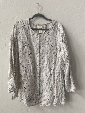 Cynthia Rowley Floral Button Blouse 100% Linen Round Neck Plus 2X